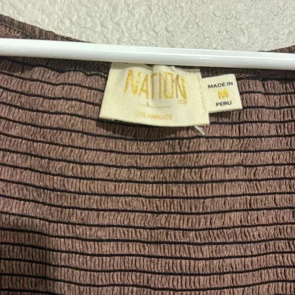 Nation LTD  Elastic Smocked Balloon Sleeve Peplum Top - Picture 5 of 6